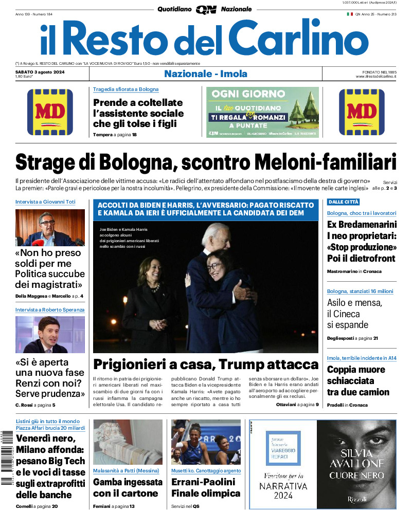 Prima-pagina-il resto del carlino-edizione-di-oggi-20240803